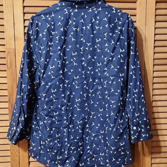 Foxcroft Navy Shirt with Bird Pattern - Picture 5 of 8